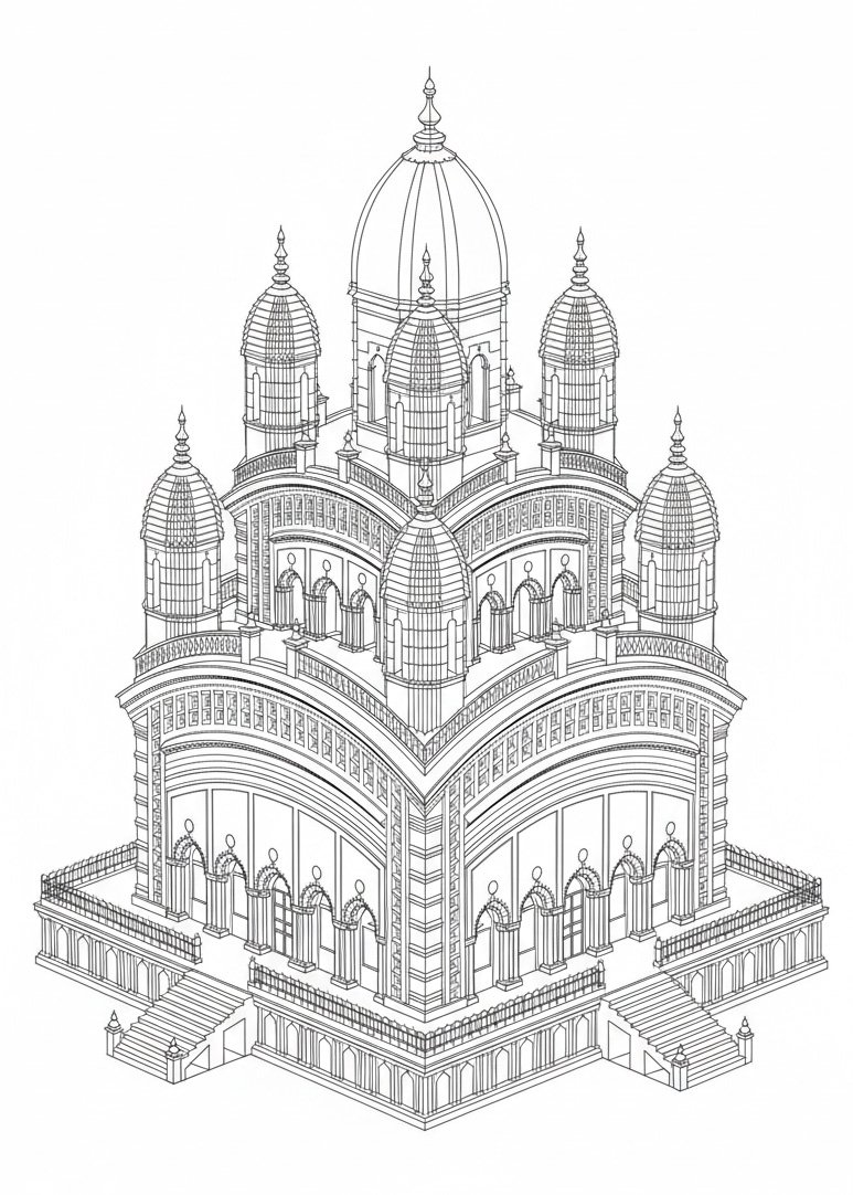 Dakshineswar kali mandir 3D line drawing