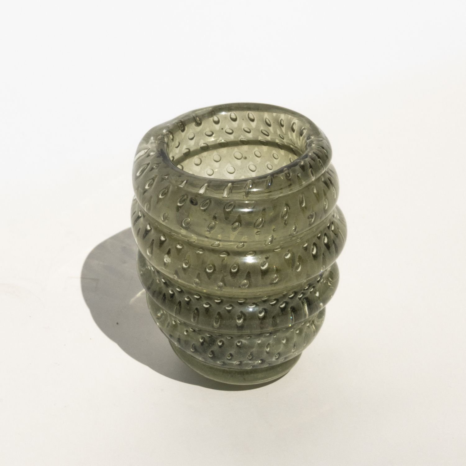 Spinzi Vintage Alfredo Barbini Big Murano Glass Bullicante Vase Green Grey 1