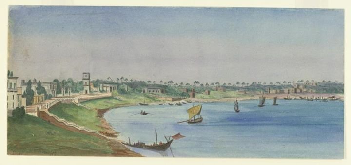 atercolour painting of the French settlement of Chandernagore by Stanley Leighton (1837 1901) dated 28 October 1868